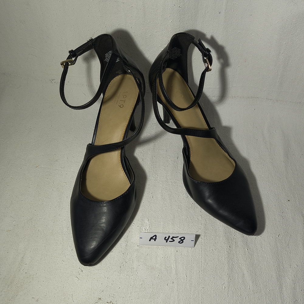 Women's Size 10 Black Strap Pumps W/3" Heel By Apt 9 - Picture 2 of 7
